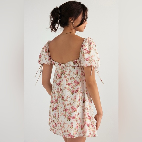 House of CB Princess rose Pink and White Ruched Ruffled floral Mini Sundress s - Picture 2 of 10